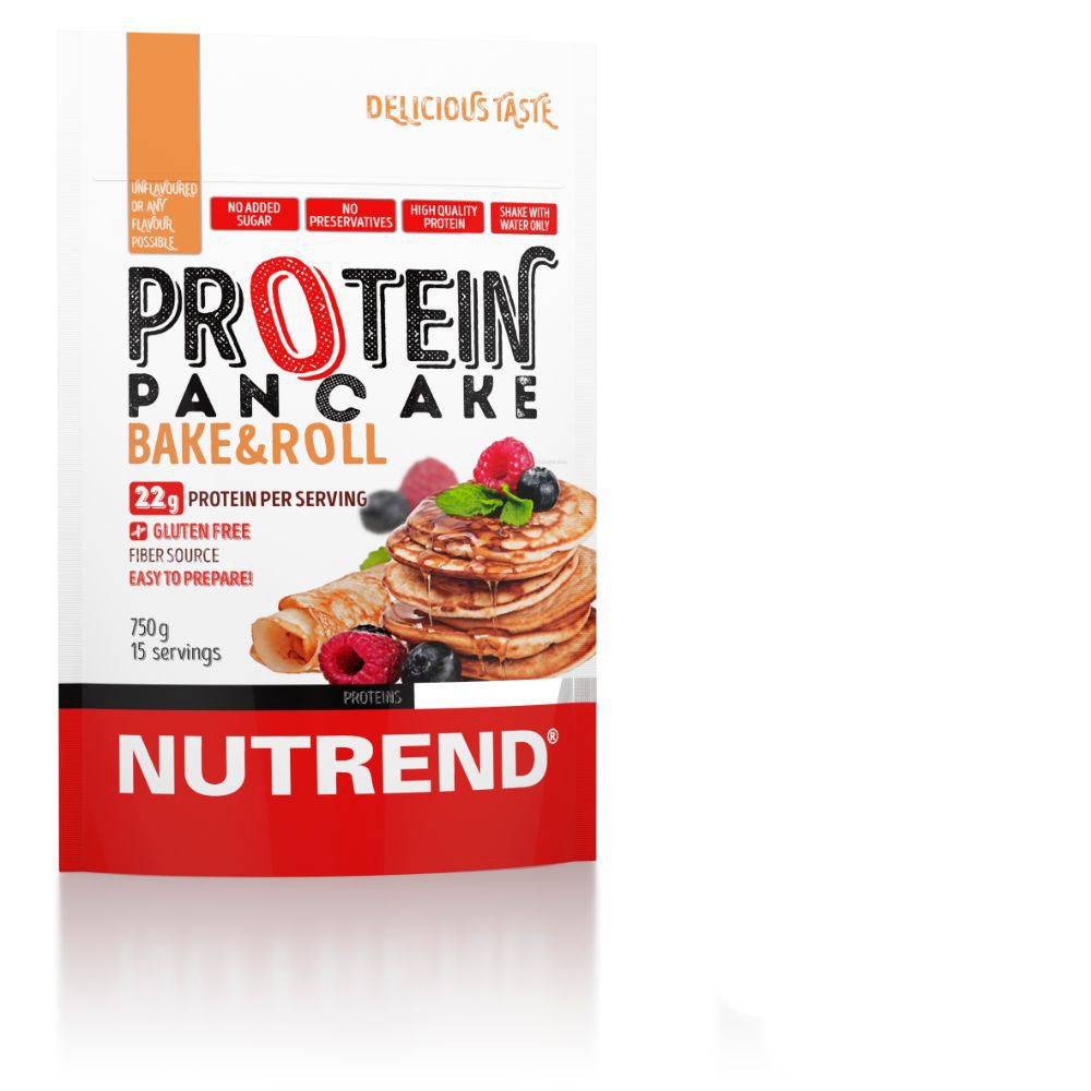 Panqueques de Proteína Nutrend 750g. Alto en proteína 22g. Sin gluten.