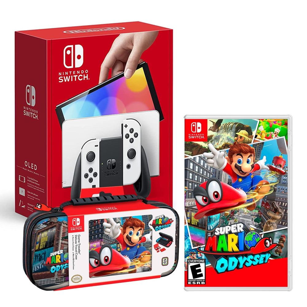 Nintendo Switch Modelo Oled Blanco + Mario Odyssey + Estuche Odyssey