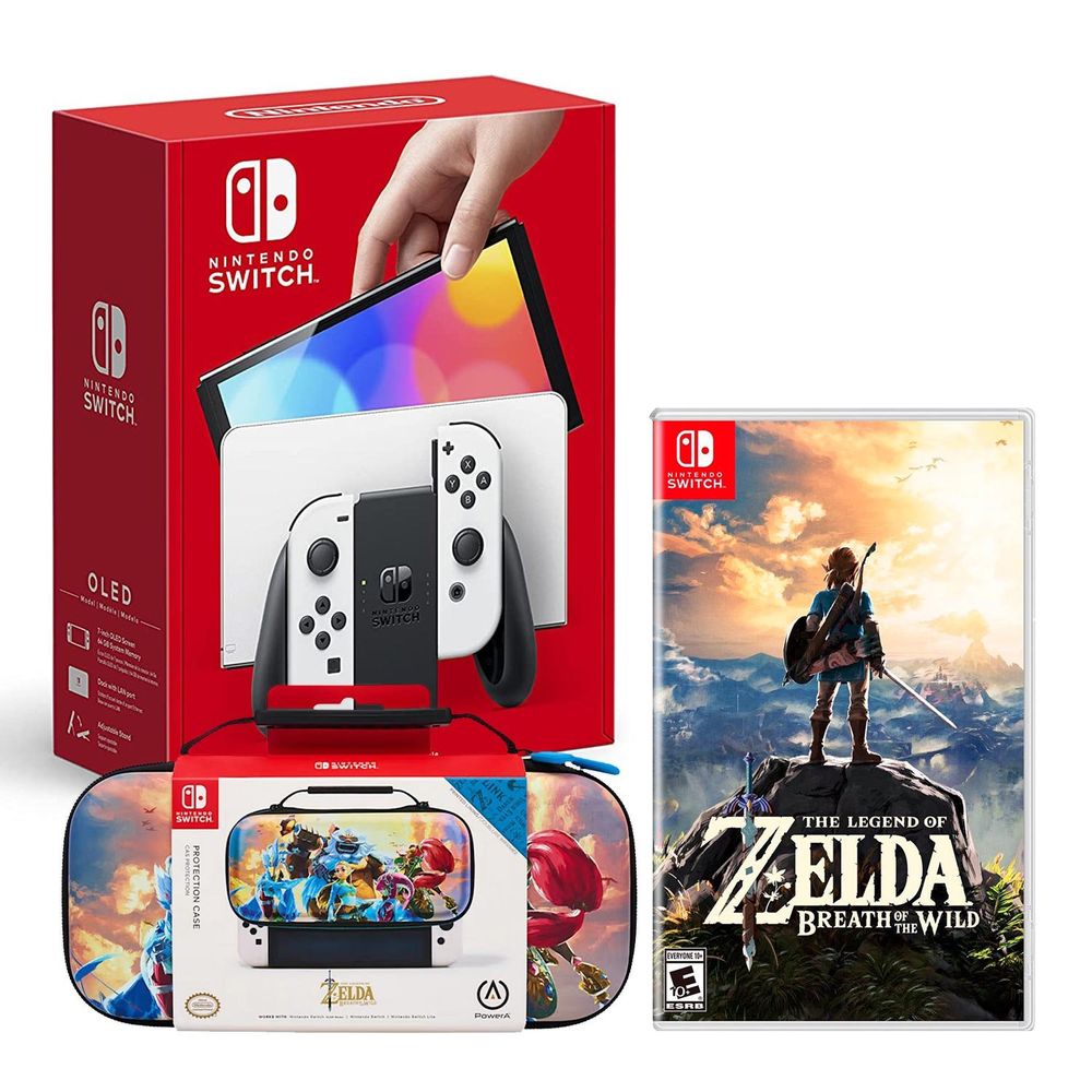 Consola Nintendo Switch Modelo Oled Blanco + Zelda Breath Of The Wild + Estuche Hyrule
