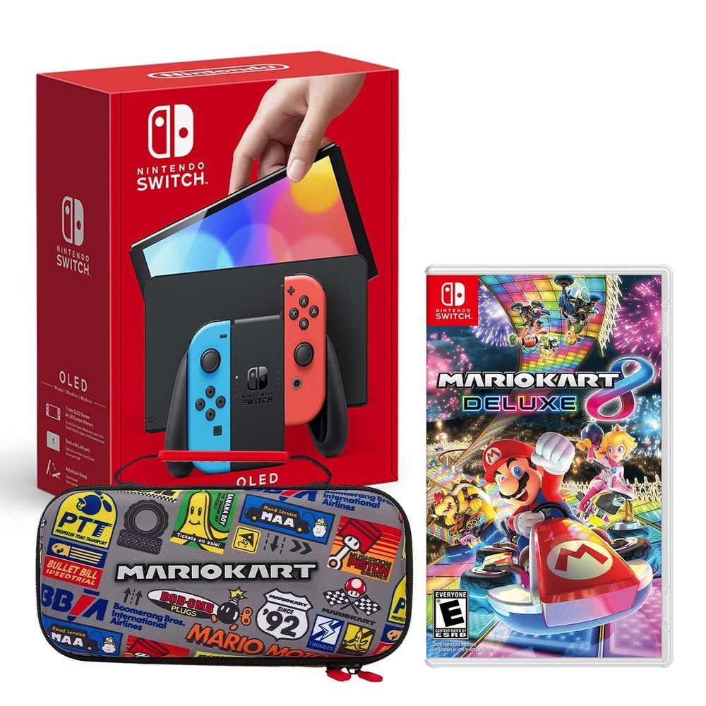 Consola Nintendo Switch Modelo Oled Neon + Mario Kart 8 + Estuche Mario Kart