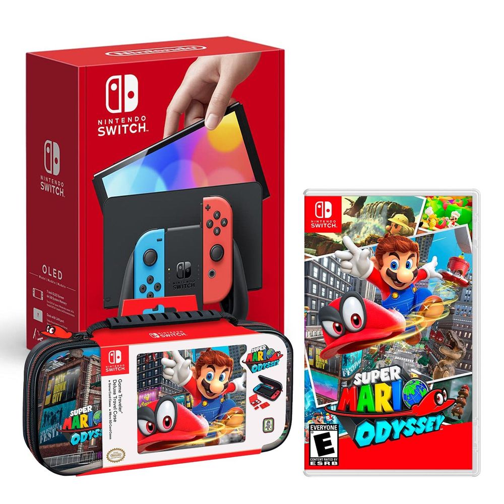 Nintendo Switch Modelo Oled Neon + Mario Odyssey + Estuche Odyssey