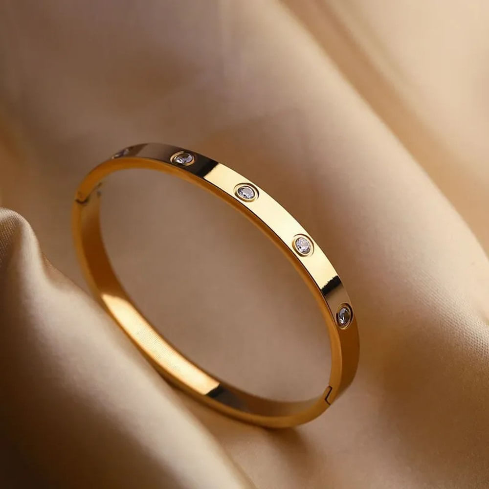Brazalete Dorado Cristales Mujer Pulsera Aniversario Novios Genieka