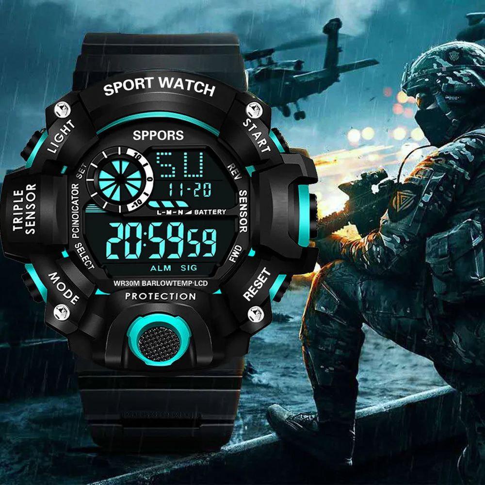 Reloj Digital Hombre Deportivo Multifunción Militar Regalo San Valentín YIKAZE Black Turquois