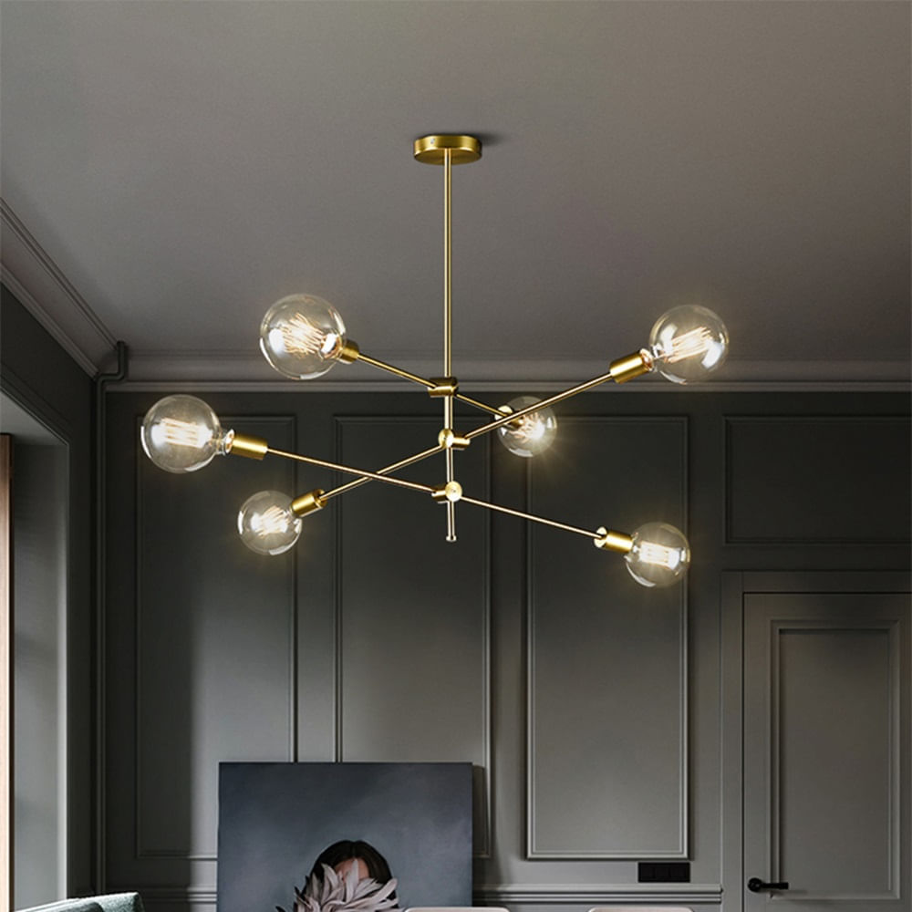 Lámpara colgante araña de 3 uniones color dorado - Incluye 6 focos