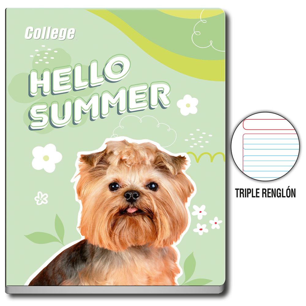 Cuaderno COLLEGE Deluxe Triple Renglón Pets 80 Hojas