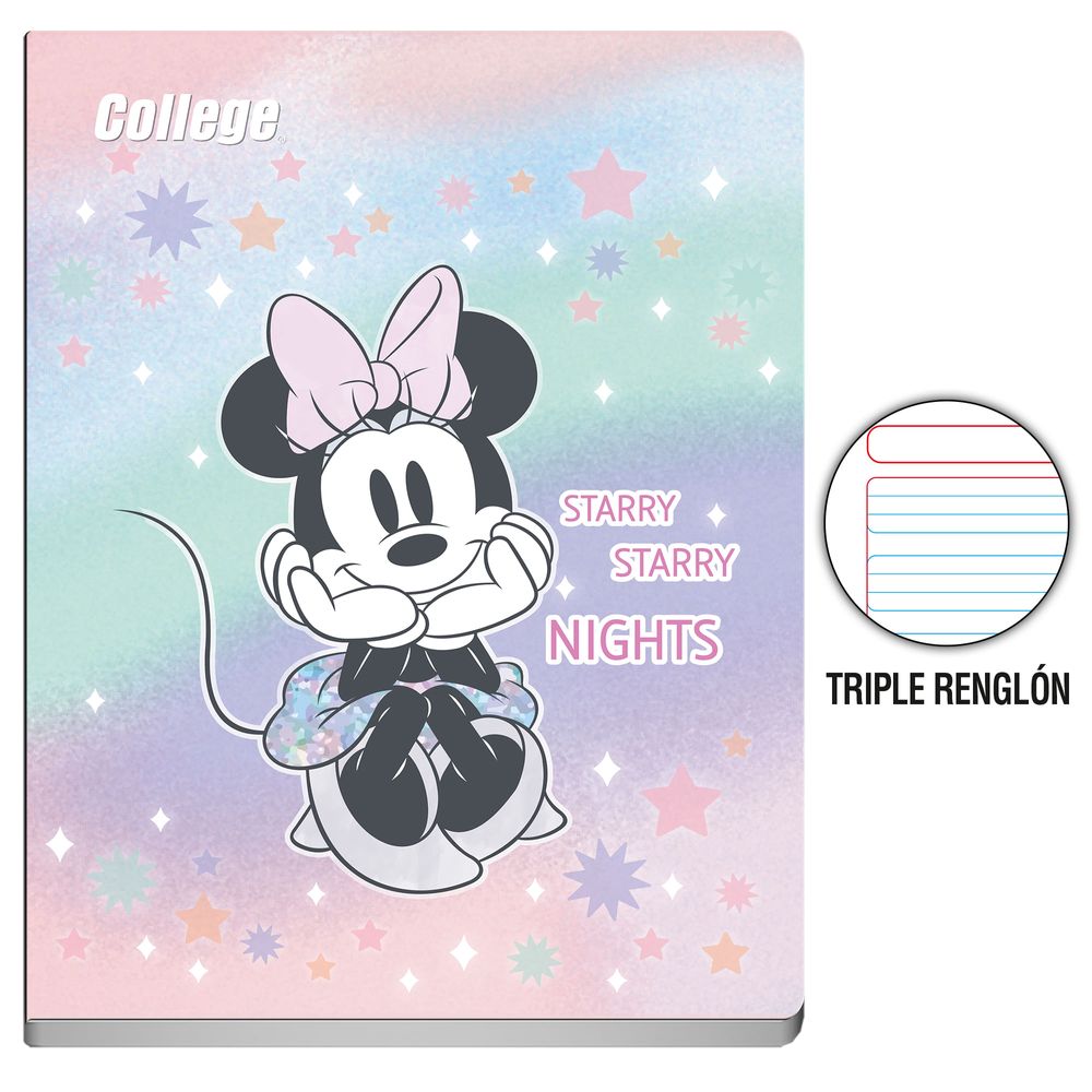 Cuaderno COLLEGE Triple Renglón Disney 80 Hojas