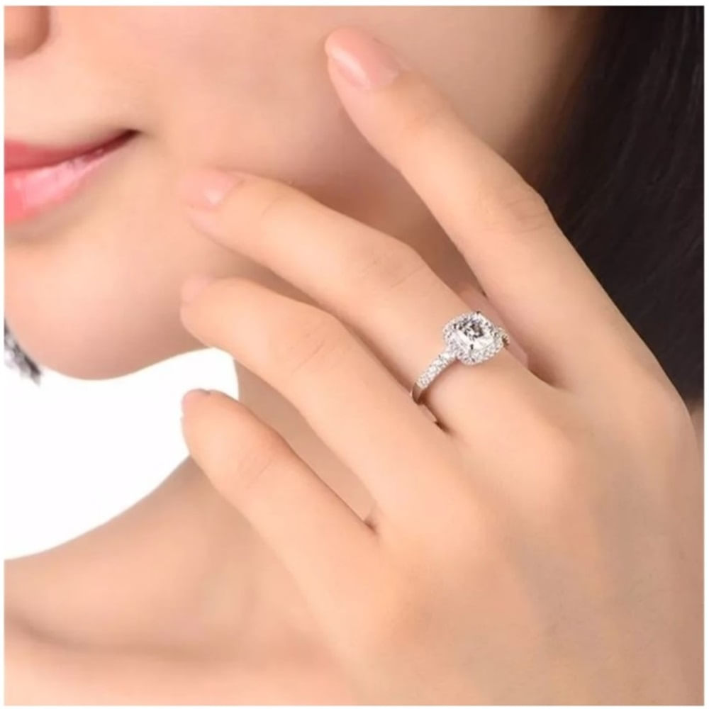 Anillo de Compromiso Aro Alianza Bañado en Oro Blanco 18K San Valentín Genieka Diamonds Talla 7