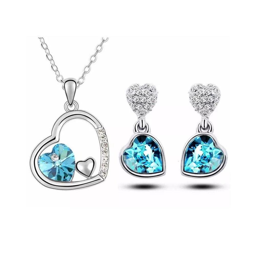 Pack de Joyas Collar + Aretes Regalo San Valentín Genieka Corazón Turquesa