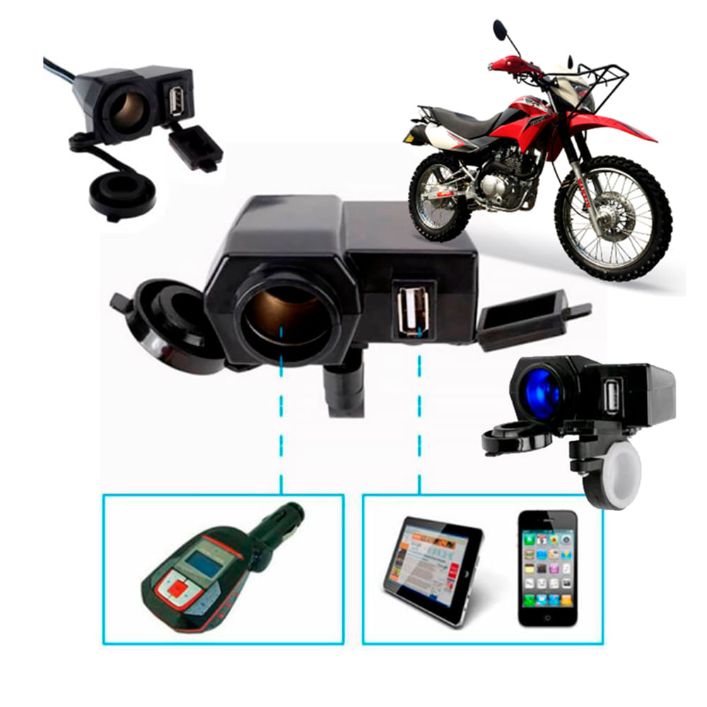 Cargador 12v Moto Usb Celular Enchufe Holder Motocicleta