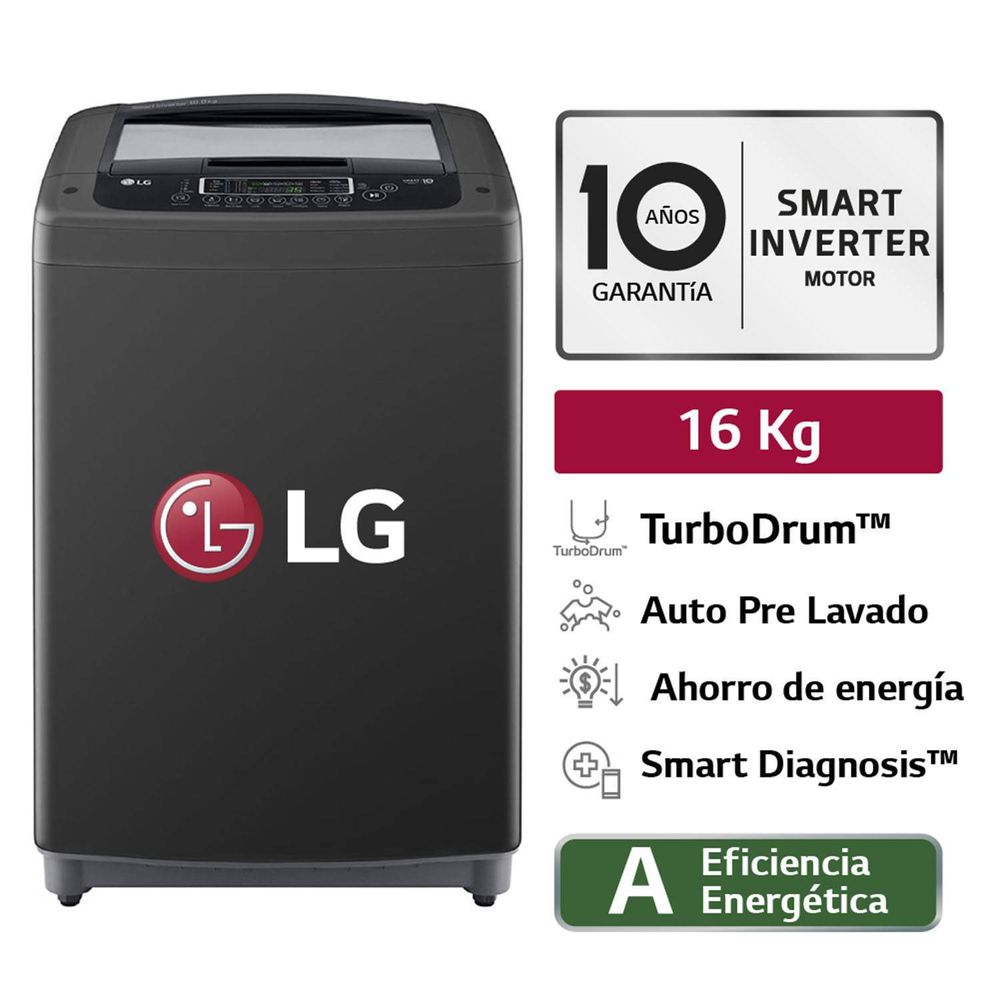 Lavadora Lg 16 kg Carga Superior Smart Inverter con TurboDrum WT16BPB