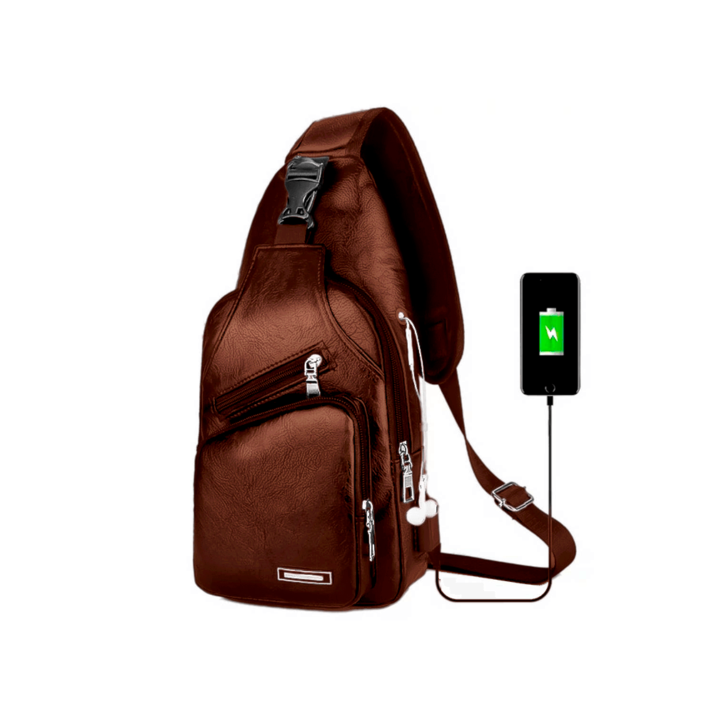 Mochila Pechera Morral Impermeable Con puerto USB Canguro MOD2 color Marron oscuro