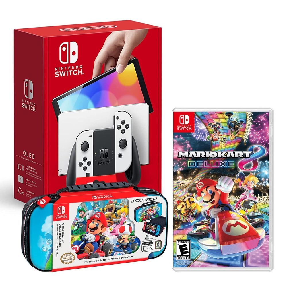 Nintendo Switch Modelo Oled Blanco + Mario Kart 8 + Estuche Mario Kart Bag