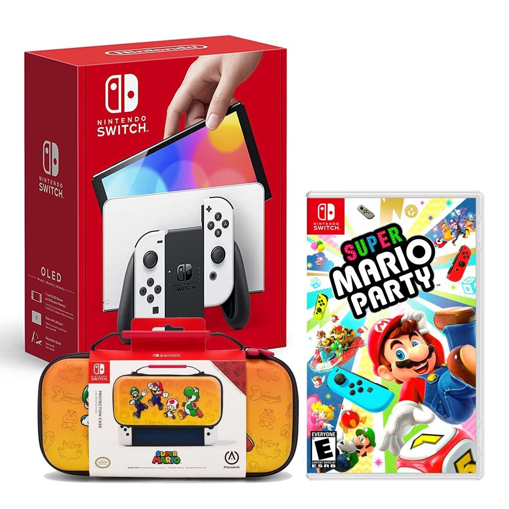 Nintendo Switch Modelo Oled Blanco + Super Mario Party + Estuche Mario And Friends