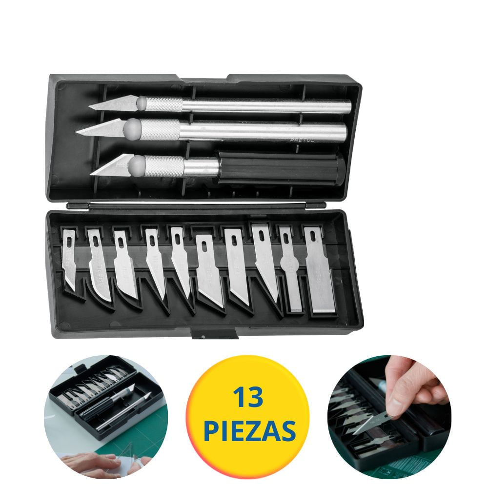 Juego cutter precisión cuchilla exacto tipo bisturí hobby pretul 13pzs