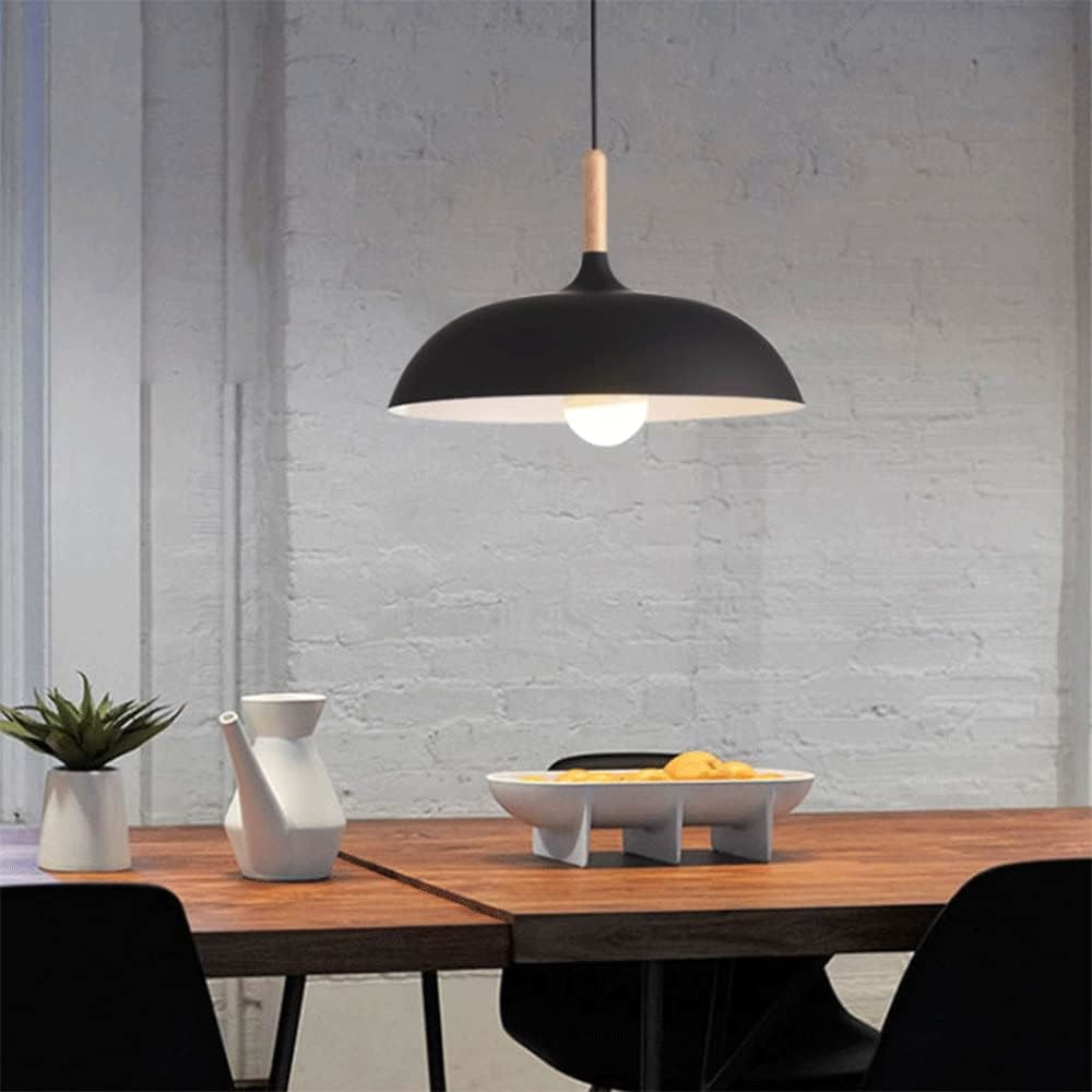 Lampara colgante blanca con detalle de madera