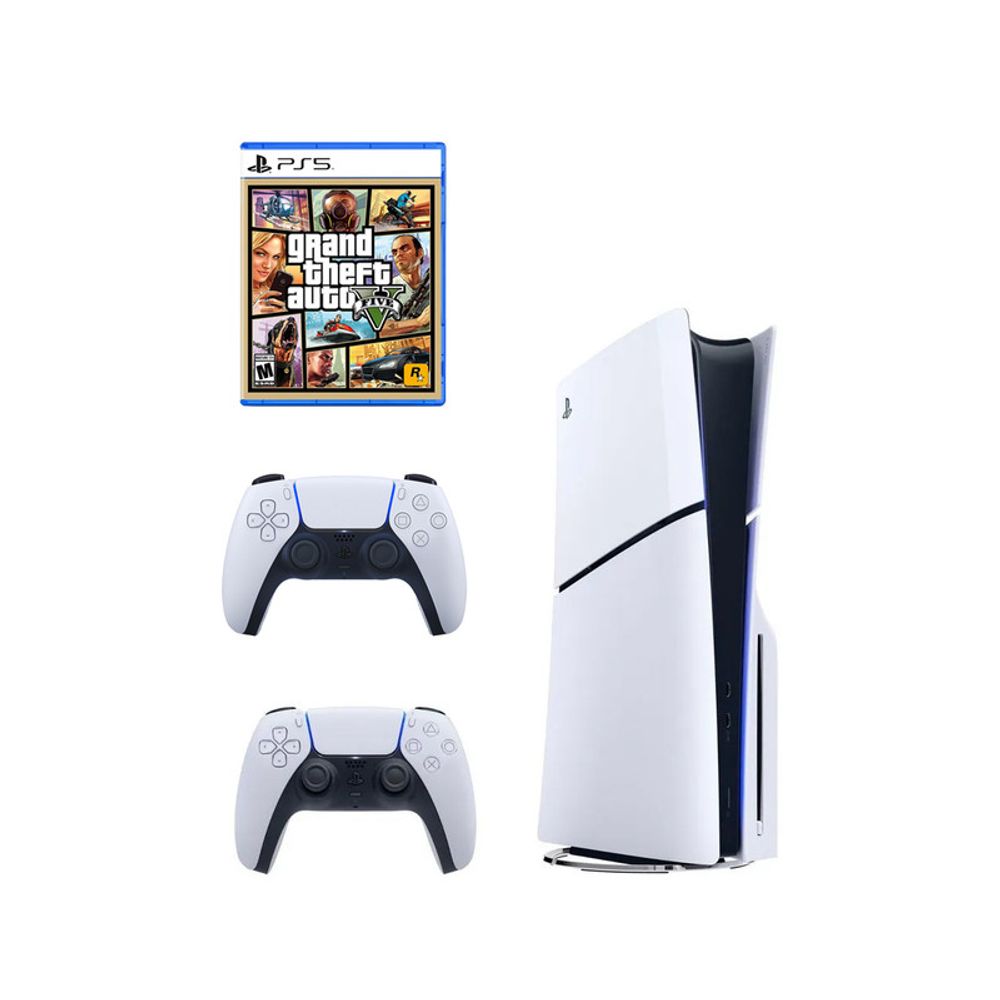 Play Station 5 Slim Lectora de Discos + GTA V + Mando Blanco