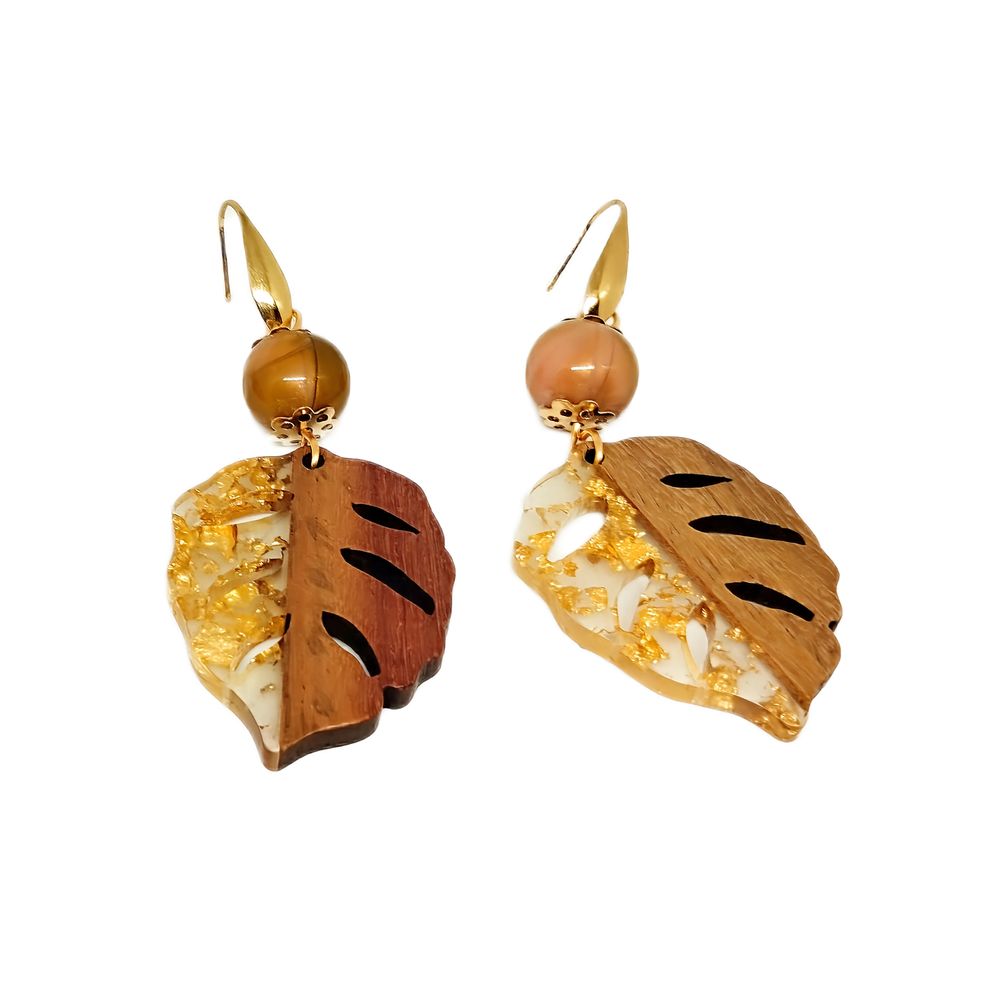 Aretes Hojas 2 Madera y Acrílicos Marialu Creaciones