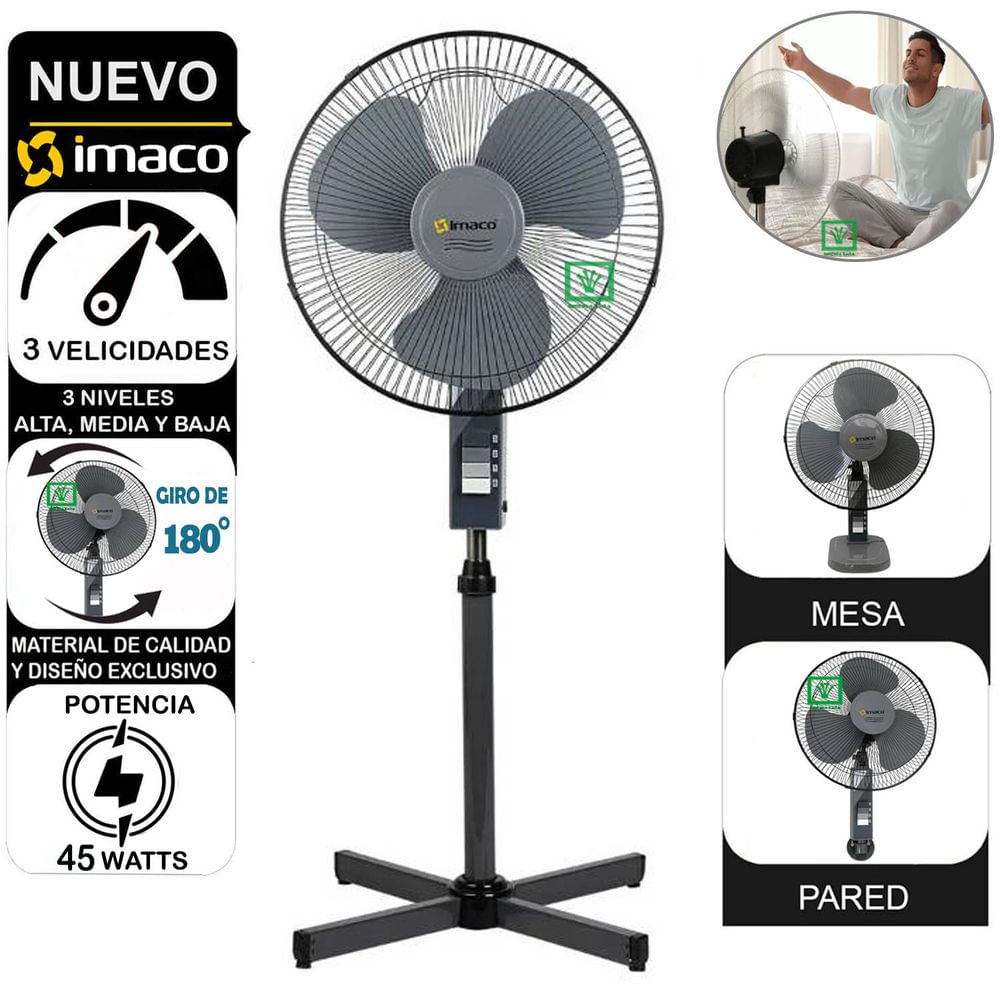 Ventilador Imaco FS1631 16"" 3 en 1 Pedestal, Pared y Mesa 45 W