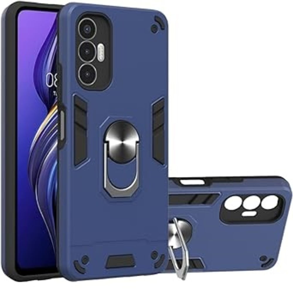 Funda Case para Zte A71 con Anillo Metálico Antishock Azul Resistente ante Caídas y Golpes