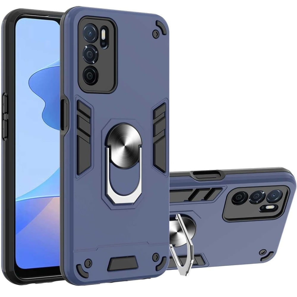 Funda de Oppo A16 con Anillo Metálico Antishock Azul Resistente ante Caídas y Golpes