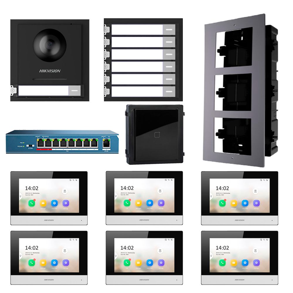 Kit Video Portero Ip Módulo Lector 6 Departamentos Hikvision 1080p App