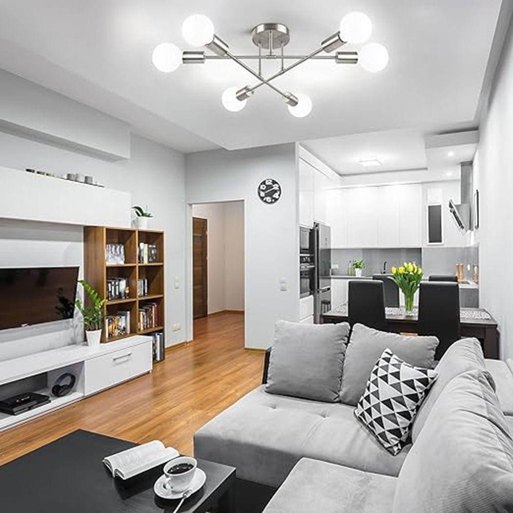 Lámpara colgante modelo araña color plateado - Incluye 6 focos