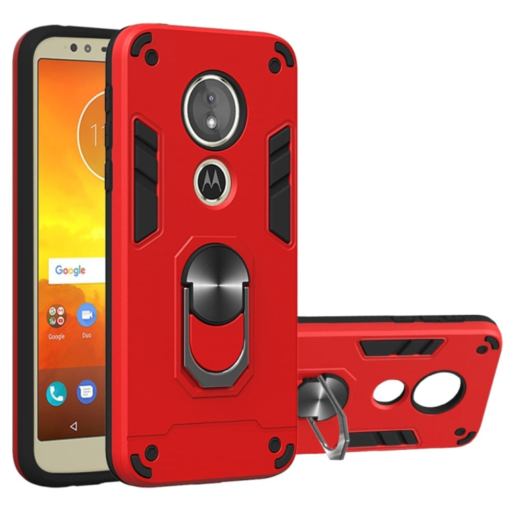Funda Case para Motorola Moto E5 con Anillo Metálico Antishock Rojo Resistente ante Caídas y Golpes