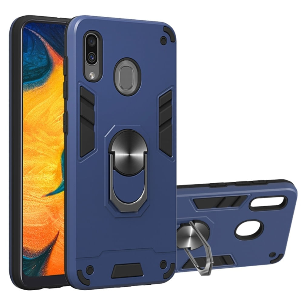 Funda para Samsung A30 con Anillo Metálico Antishock Azul Resistente ante Caídas y Golpes