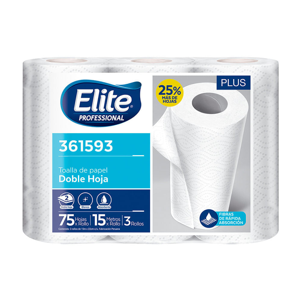 Papel Toalla Cocina Elite Professional 3 rollos x 15m