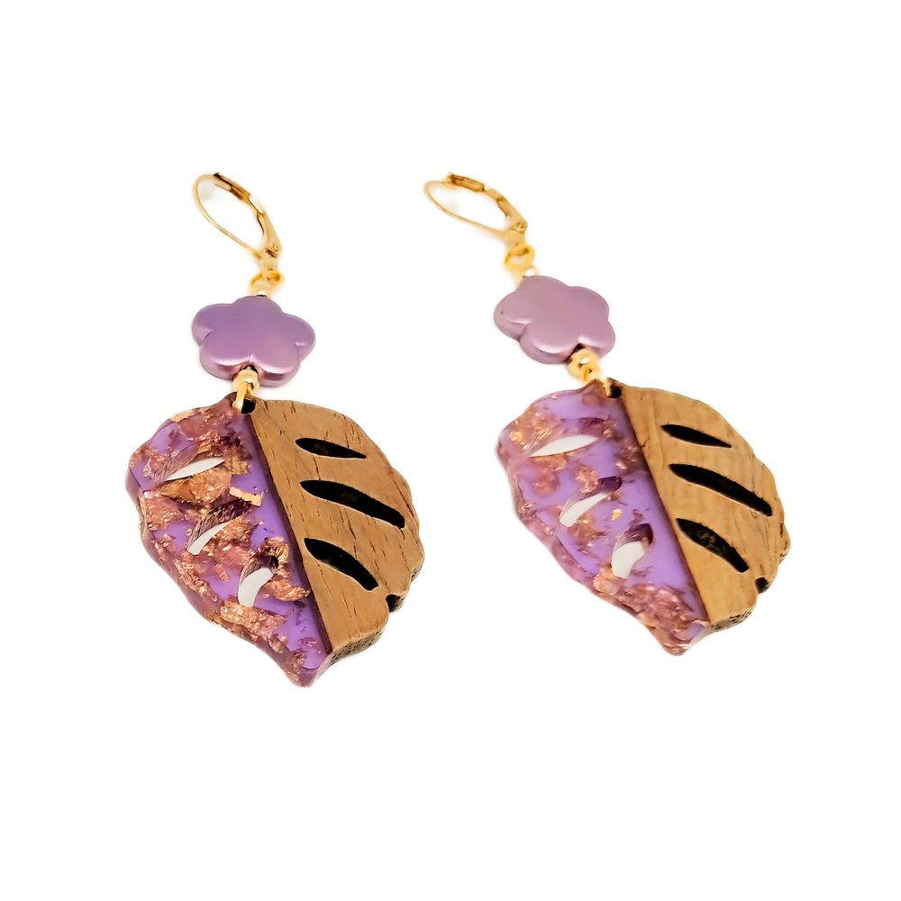 Aretes Hojas 4 Madera y Acrílicos Marialu Creaciones