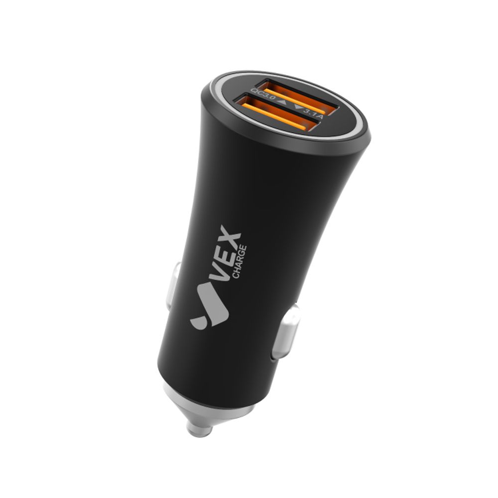 Cargador de Auto VEX 5A con 2 Puertos USB Negro
