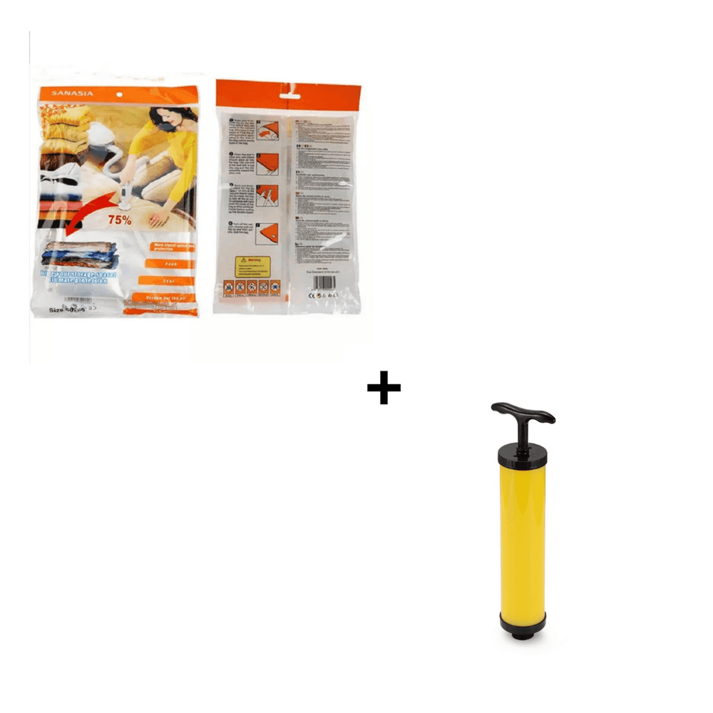Combo Bolsa al Vacío 60 x 80 Pack x 8 Unidades + Succionador de Mano Portátil para Bolsas Compresora