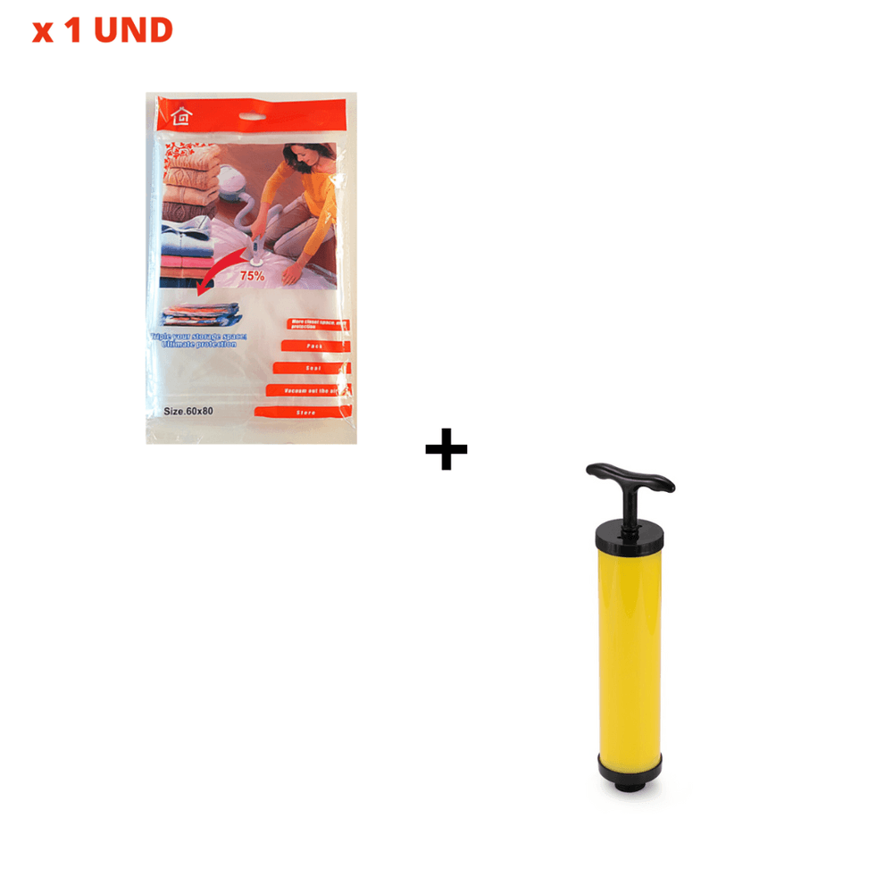 Combo Bolsa al Vacío Pack x 1 unidad de 60 x 80 cm + Succionador de Mano Portátil para Bolsas Compr