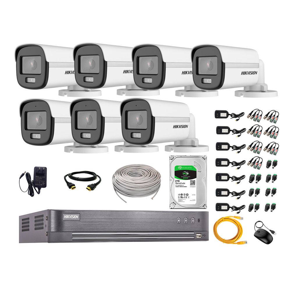 Cámaras Seguridad Exterior Kit 7 Hikvision 5mp Disco 2tb Colorvu Vision Nocturna a Color