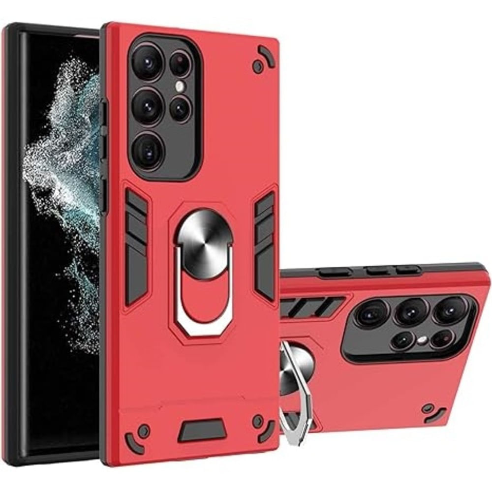 Funda Case para Samsung S22 Ultra con Anillo Metálico Antishock Rojo Resistente a Caídas y Golpes
