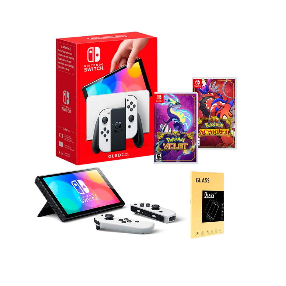 Consola Nintendo Switch Oled Blanca + Pokemon Violet + Pokemon Scarlet + Mica