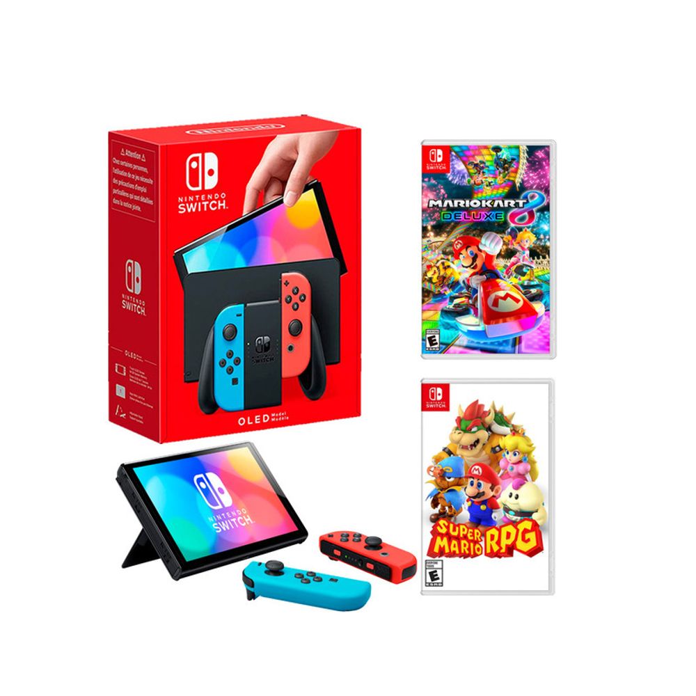 Consola Nintendo Switch Oled Neon + Mario RPG + Mario Kart