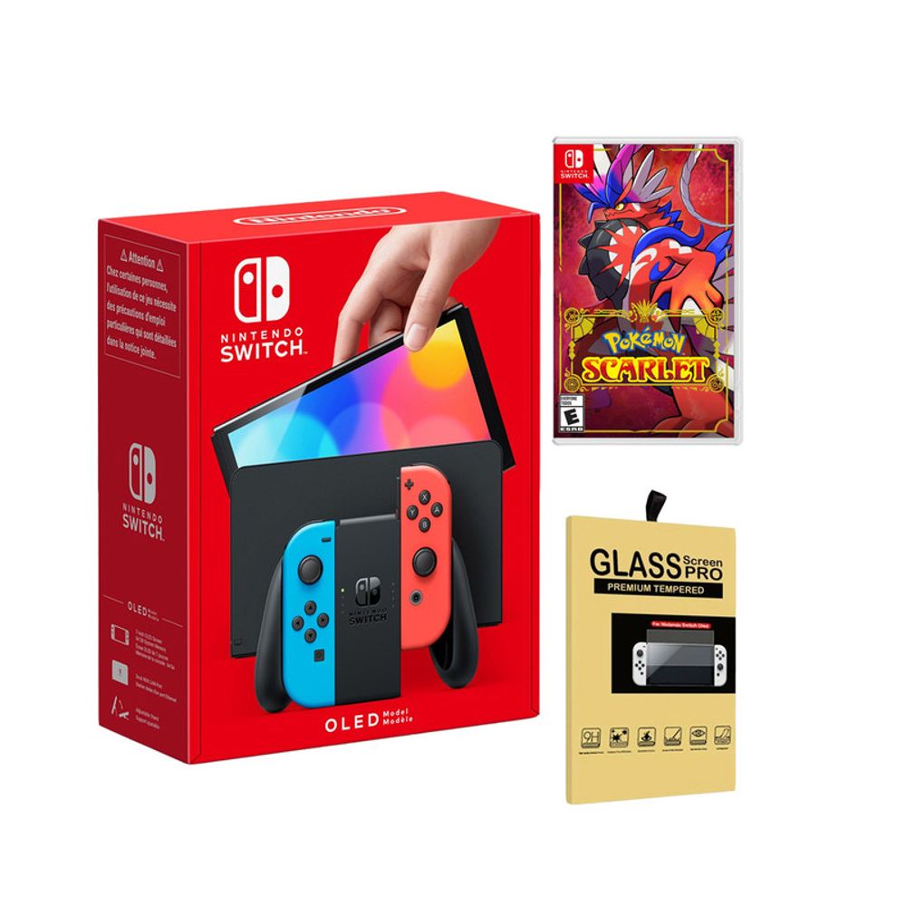 Consola Nintendo Switch Oled Neon + Pokemon Scarlet + Mica