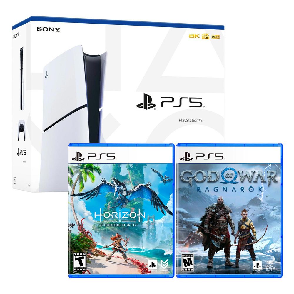 Consola Playstation 5 Slim Con Lector De Discos + Horizon + God Of War Ragnarok