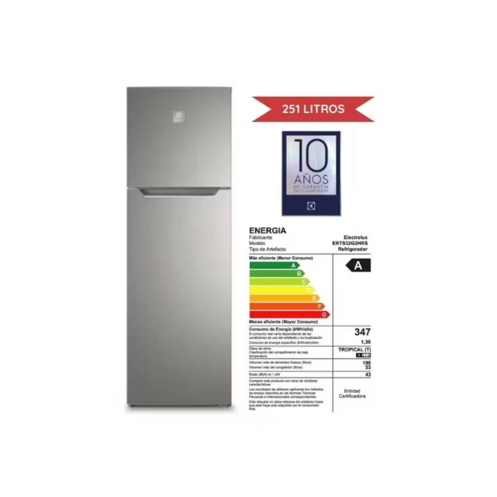 Refrigeradora Electrolux Top Mount No Frost 251Lt Erts32G2Hrs