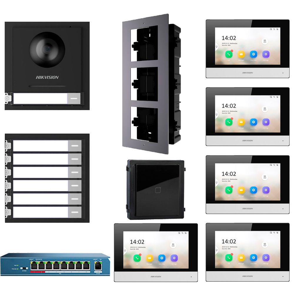 Kit Video Portero Ip Módulo Lector 5 Departamentos Hikvision 1080p App