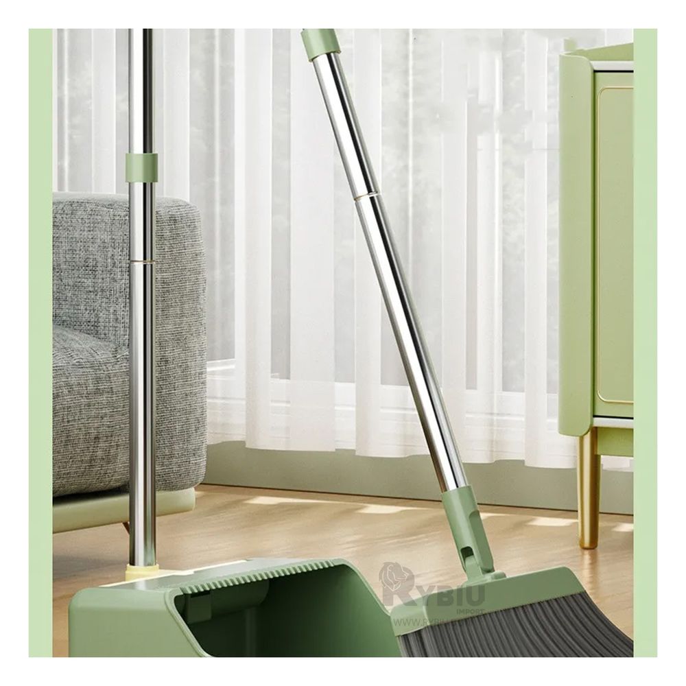 Escoba con Recogedor Agarre de Acero Inoxidable Color Verde