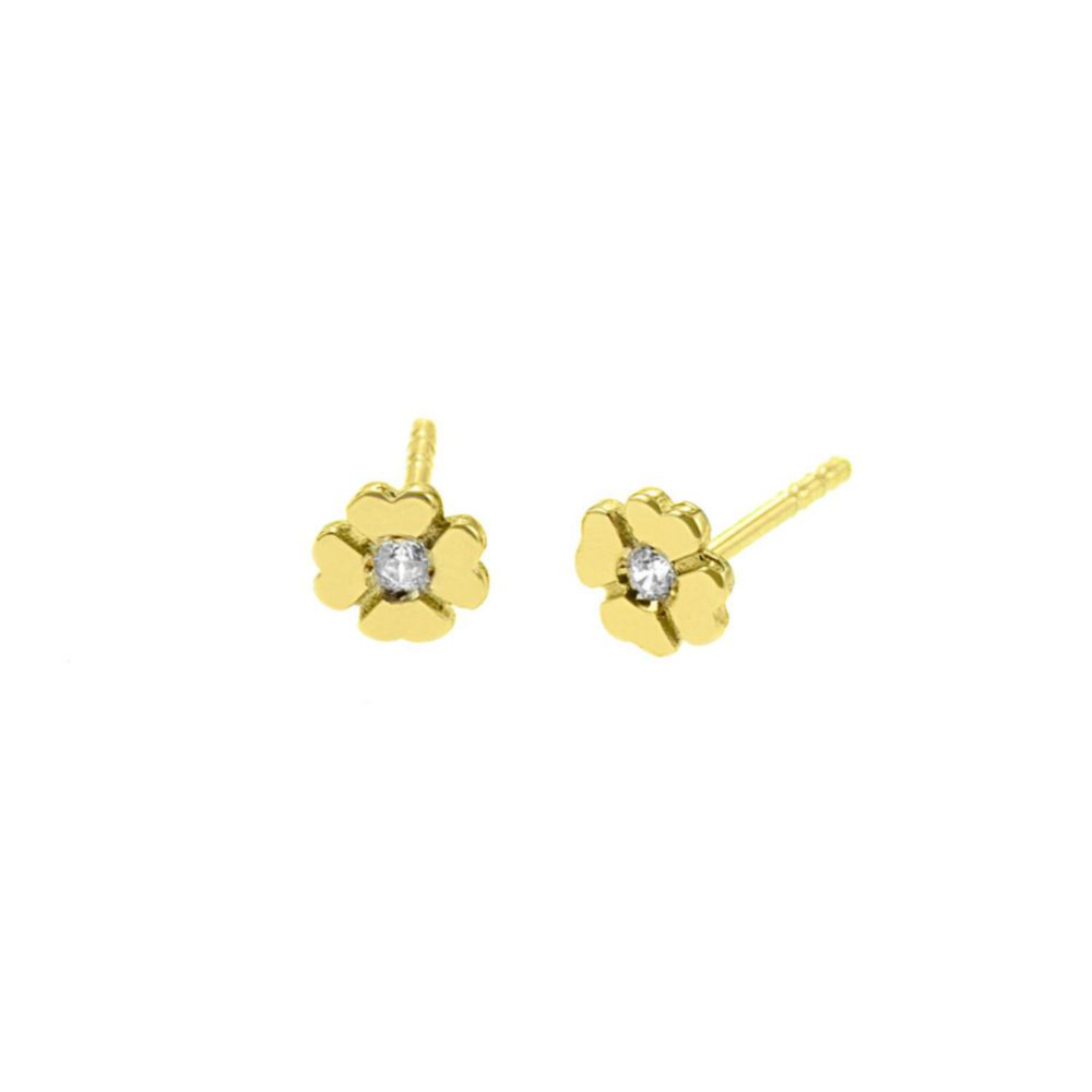 Aretes Trebol Oro 18K Mujer