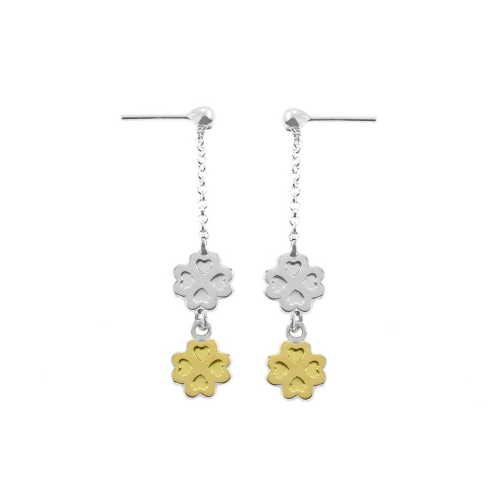 Aretes Trebol 4 Hojas Oro plata