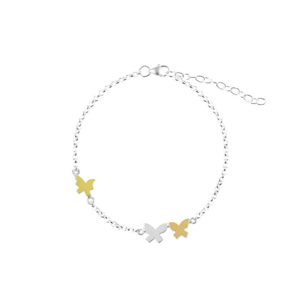 Pulsera 3 Mariposas 3Col Rolo Oro plata
