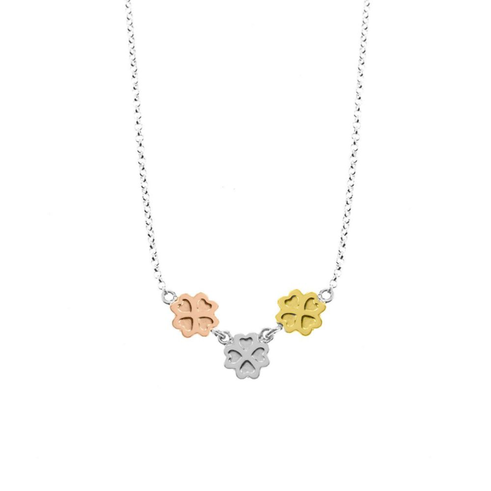 Collar Trebol 3 Hojas Goldensil Plat 925