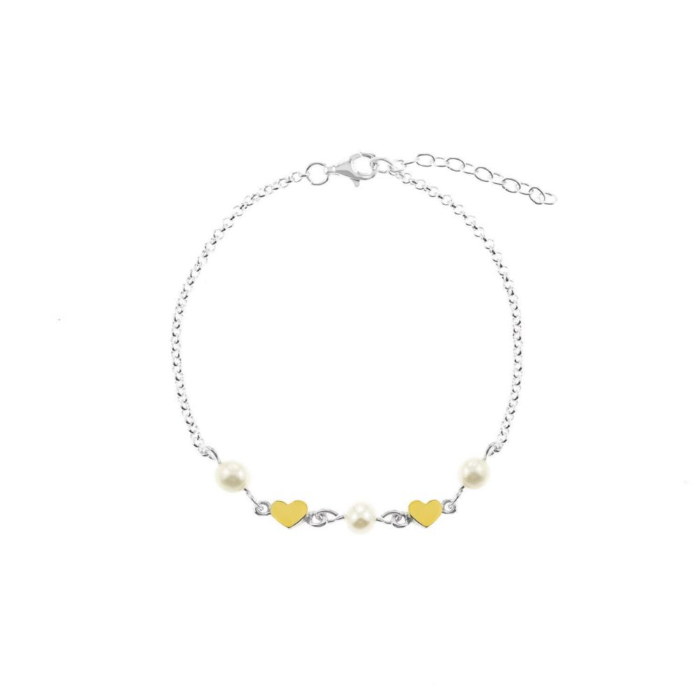 Pulsera Perla Corazon Oro Plata
