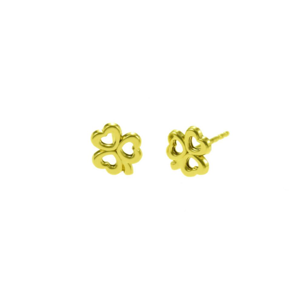 Aretes Trebol 3 Hojas Oro 18K