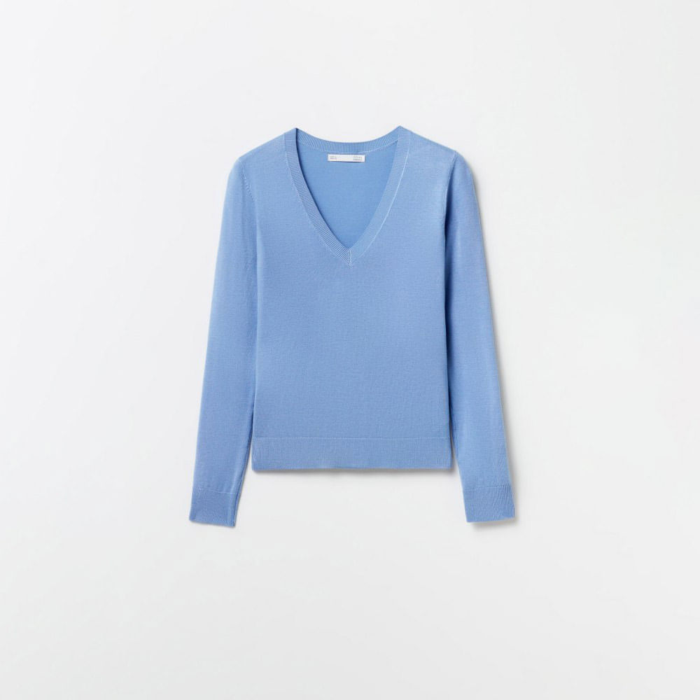 Chompa Sfera Mujer Cuello Escote Viscosa Azul Claro | Oechsle.pe - Oechsle