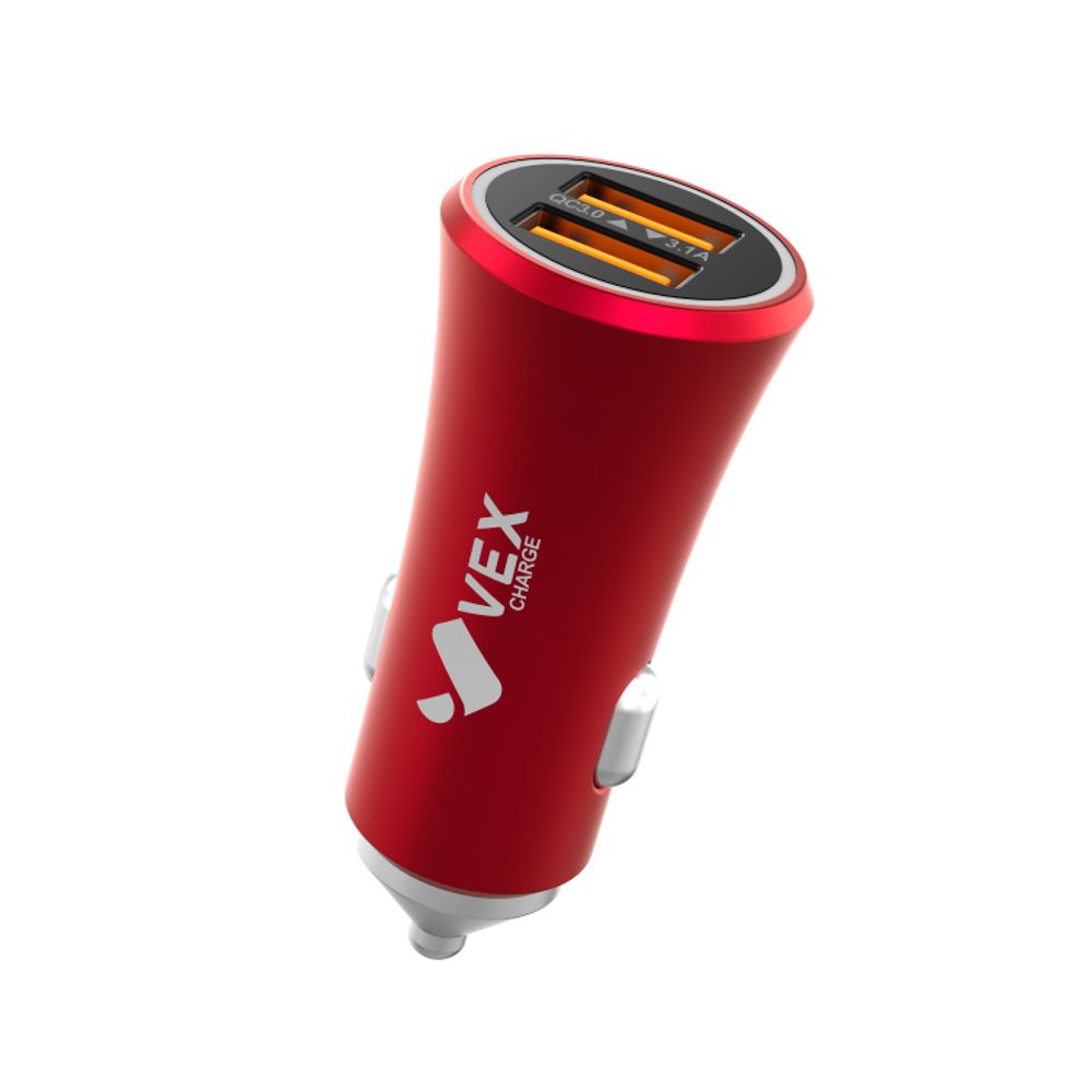 Cargador de Auto VEX 5A con 2 Puertos USB Rojo